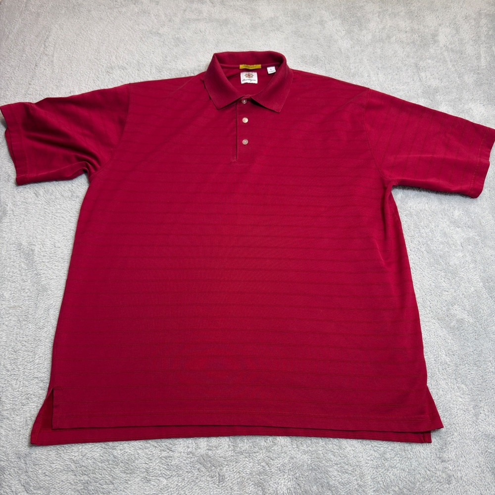 Ben Hogan Polo Shirt Mens Large Red Performance Short Sleeve Striped Golf Top